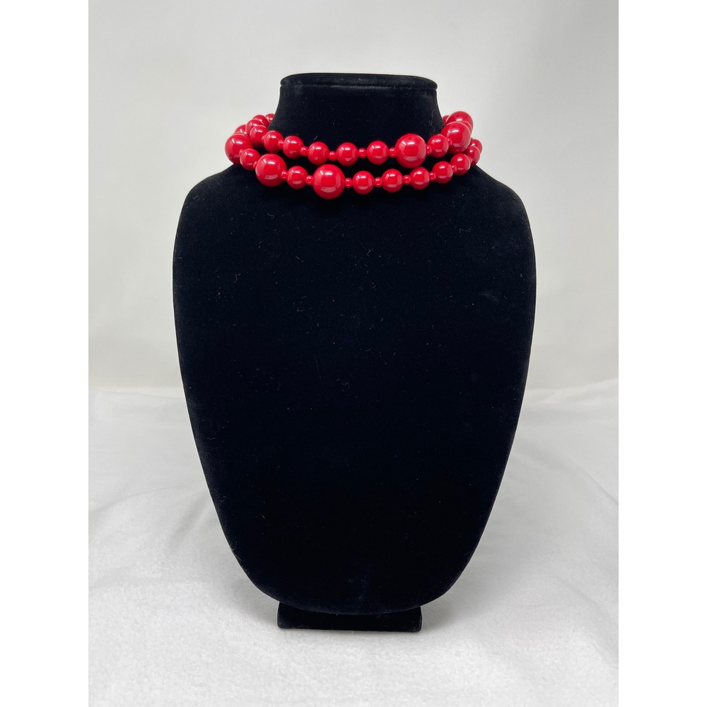 Unbranded Women Graduated Bead Necklace OS Red Bold Retro Statement